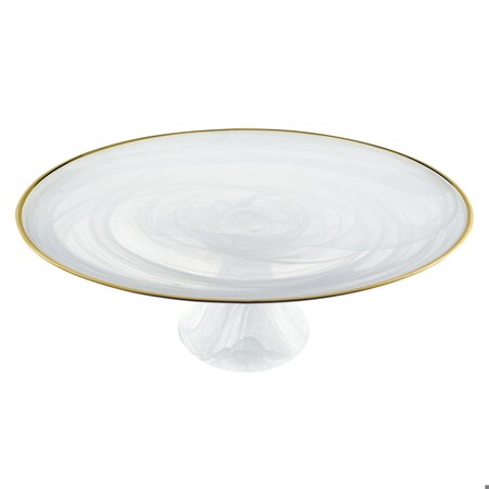 Homeroots Handcrafted Optical Glass & White Gold Footed Cakestand with Gold Rim 376163